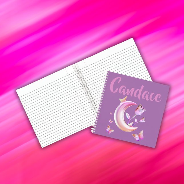 Carnet Jolie Lune, Papillon, Floral - Monogramme | (Créateur téléchargé)