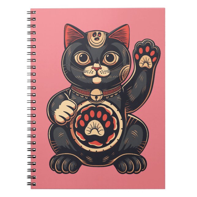 Carnet jolie Maneki Neko imprimé chat japonais (Devant)