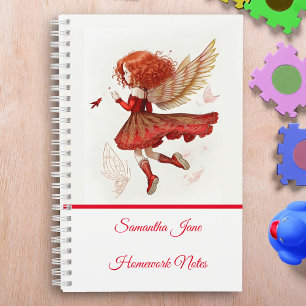 Carnet Jolie petite fée volante rouge fillette fantaisie