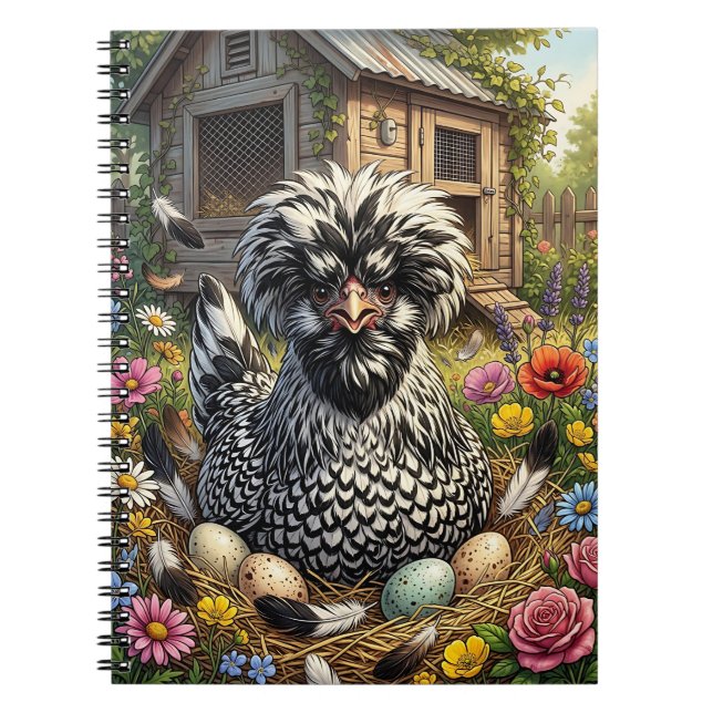 Carnet Jolie poule polonaise noire et blanche (Devant)