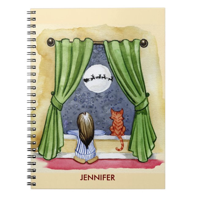 Carnet Jolie réveillon de Noël Enfant & Chat Kitty Aquare (Devant)