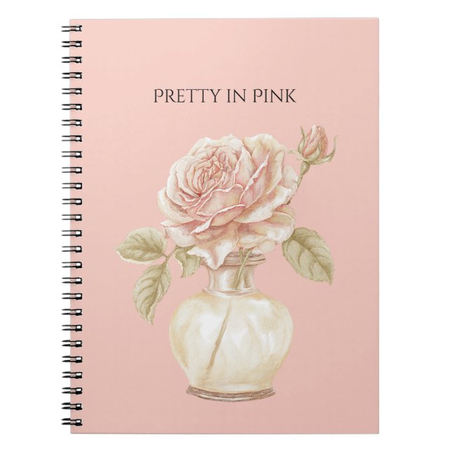 Carnet Jolie rose rose couleur rose dans vase (Devant)
