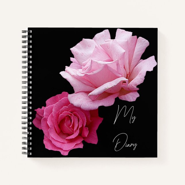 Carnet Jolie rose rose rose fleurs noir tendance boho (Devant)