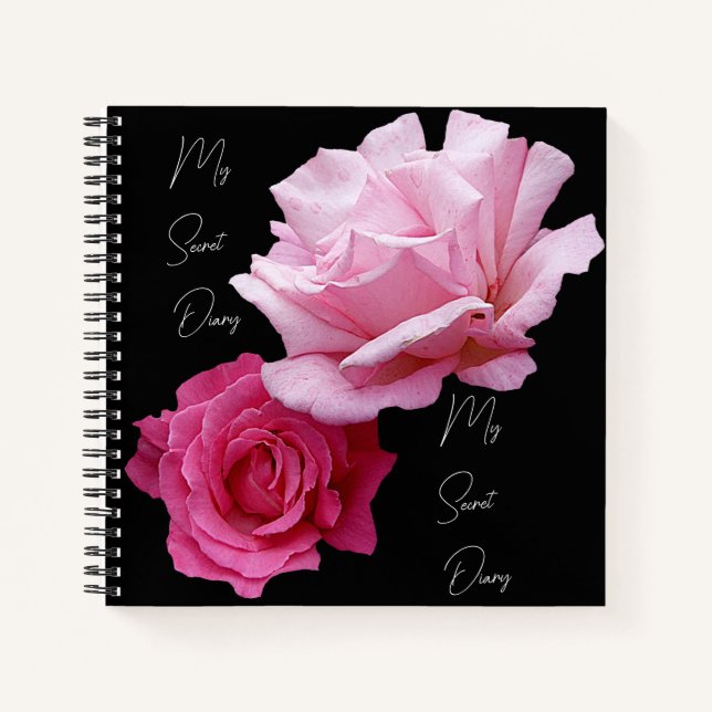Carnet Jolie rose rose rose fleurs noir tendance boho (Devant)