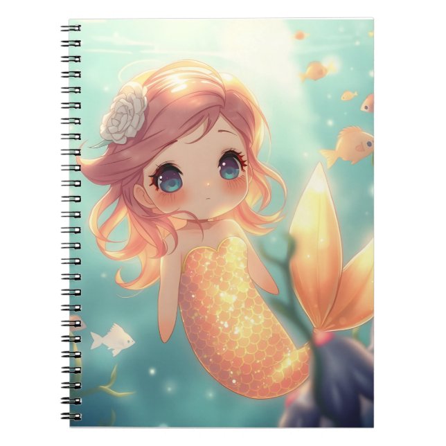 Carnet Jolie sirène dorée dans le monde sous-marin (Devant)