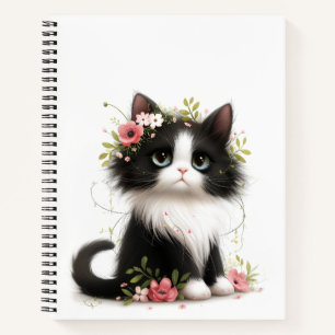 Carnet Jolie Tuxedo Kitten avec Fleurs
