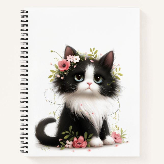 Carnet Jolie Tuxedo Kitten avec Fleurs (Devant)