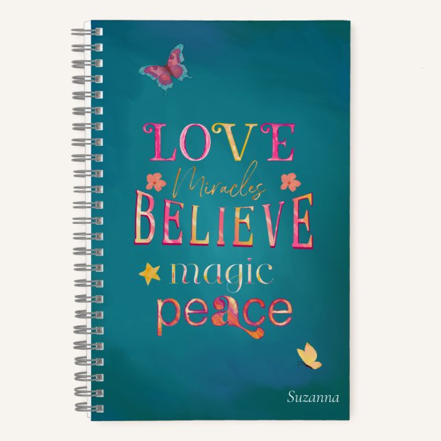 Carnet Jolie typographie Papillons Nom rose (Recto)