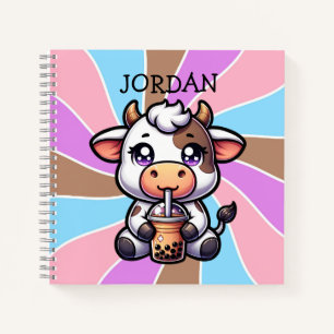 Carnet Jolie vache bébé Boire Boba Kawaii Cartoon