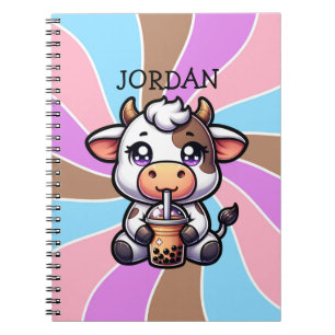Carnet Jolie vache bébé Boire Boba Kawaii Cartoon