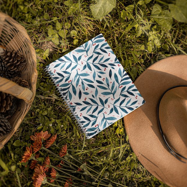 Carnet Jolies branches d'aquarelle - turquoise et rouge (Créateur téléchargé)