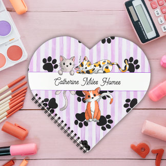 Carnet Jolies chatons & pattes, bandes violettes forme co