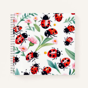 Carnet Jolies coccinelles et motif de fleurs blanc
