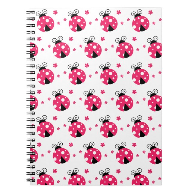 Carnet Jolies coccinelles roses et fleurs (Devant)
