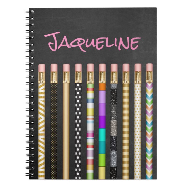 Carnet Jolies crayons et tableau noir Personnalisé (Devant)
