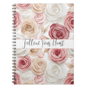 Carnet Jolies Fleurs Blanches Crème Rose Clair