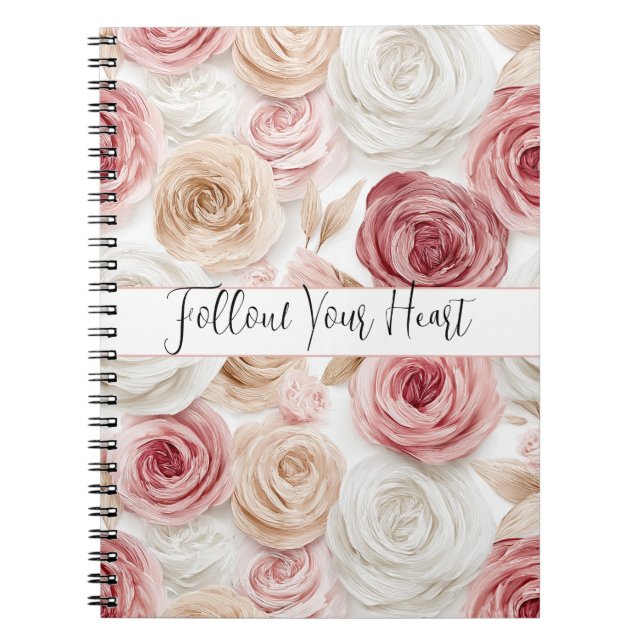 Carnet Jolies Fleurs Blanches Crème Rose Clair (Devant)
