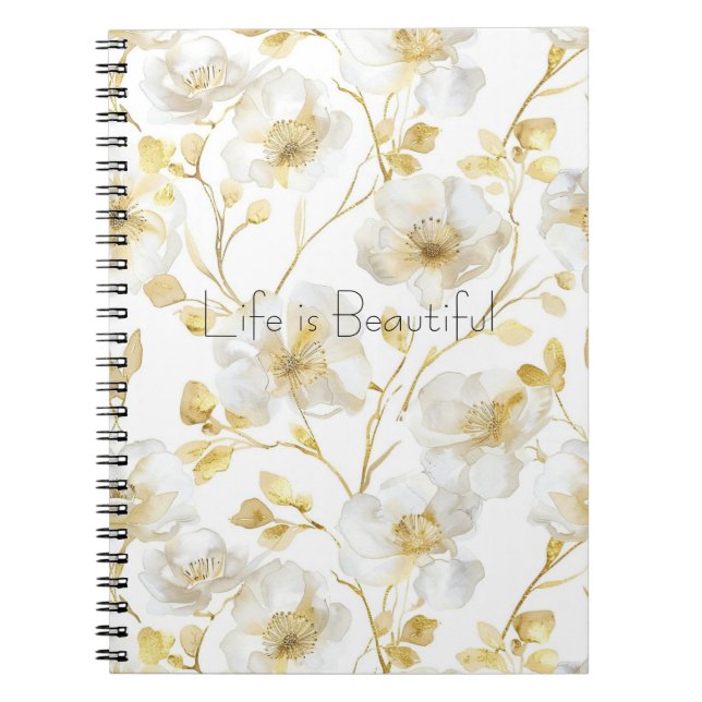 Carnet Jolies Fleurs Blanches Dorées  (Devant)