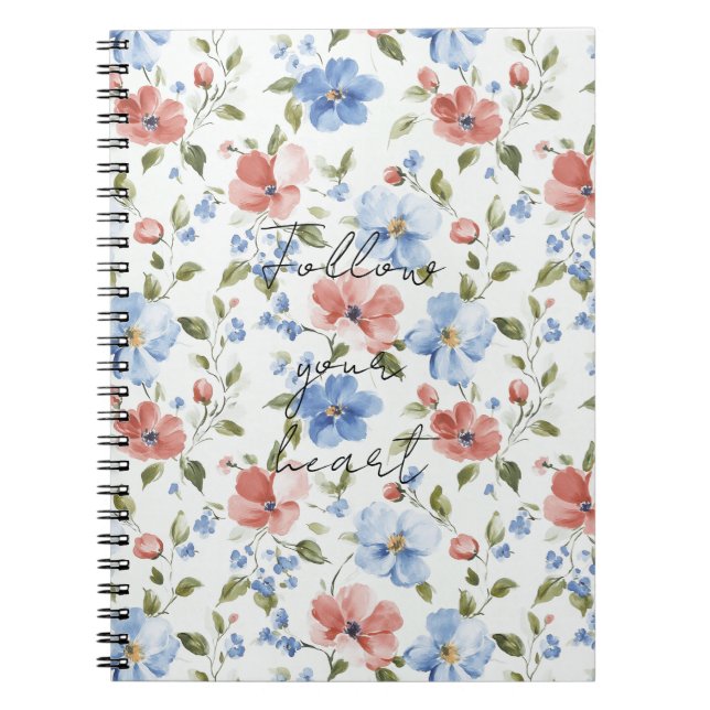Carnet Jolies Fleurs Bleues Rouges (Devant)