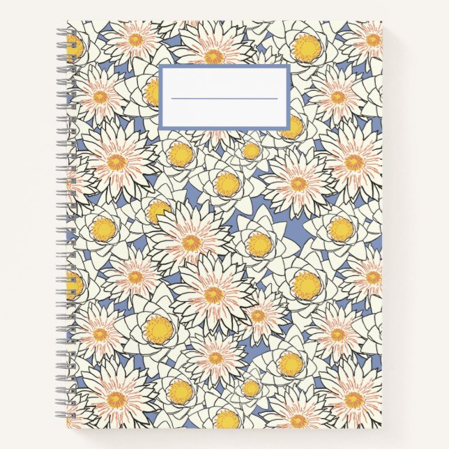 Carnet Jolies fleurs rétro l Elégant motif l Bleu (Devant)