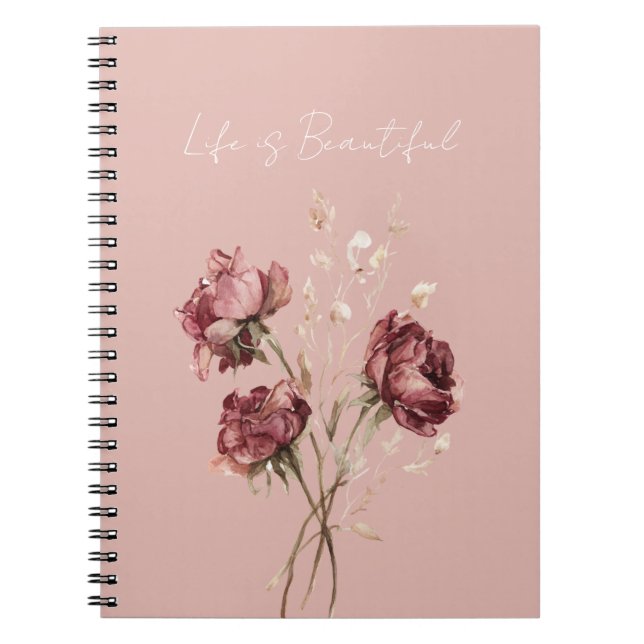 Carnet Jolies Fleurs Rouge Bourgogne (Devant)