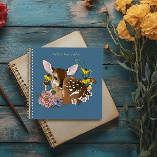Carnet Jolies Fleurs Sauvages Faon Bleu Bébé Cerf Forêt