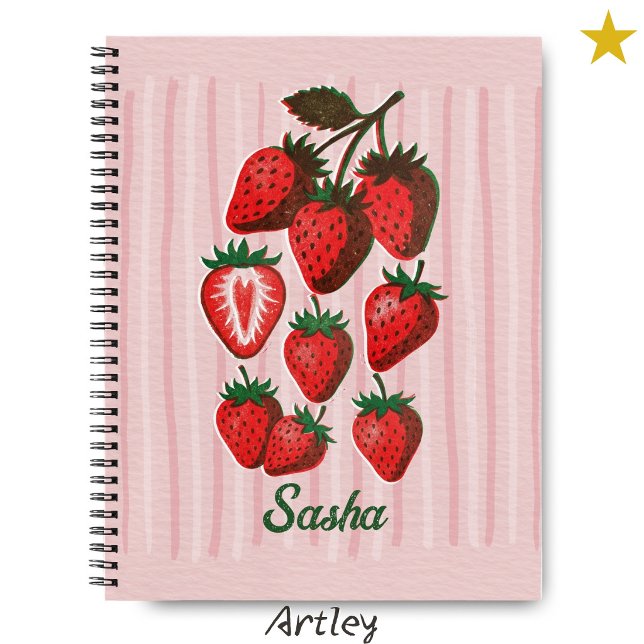 Carnet Jolies fraises et rayures au Risographe avec nom p (Créateur téléchargé)