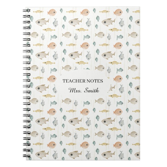 Carnet Jolies notes d'enseignant de poissons à l'aquarell (Devant)