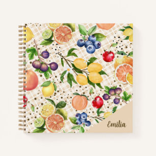 Carnet Jolis agrumes et fruits à monogramme Orange Marron