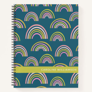 Carnet Jolis arcs-en-ciel géométriques en bleu personnali