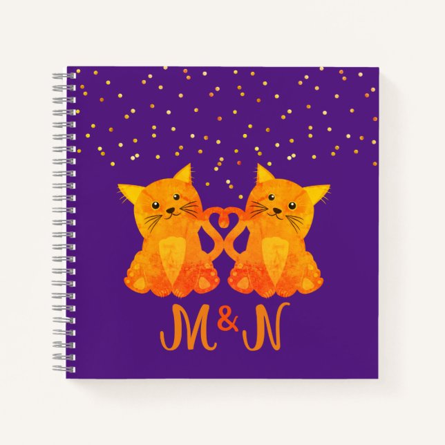 Carnet Jolis Chatons Orange Monogramme Initiales Ludiques (Devant)