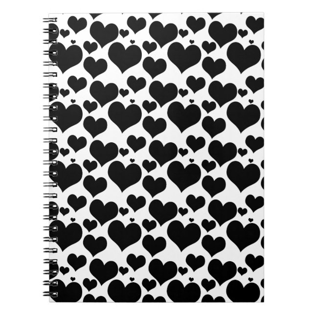 Carnet Jolis cœurs noirs sur fond blanc pour votre Saint- (Devant)