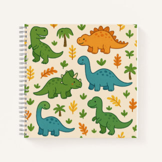 Carnet Jolis dinosaures de dessin animé avec des feuilles