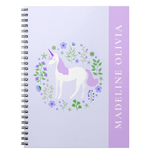 Carnet Jolis Fleurs de Licorne Violette Nom Personnalisé (Devant)