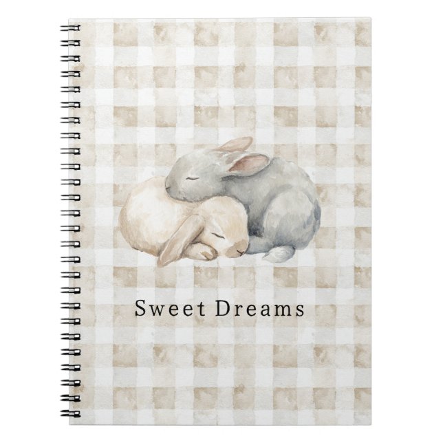 Carnet Jolis lapins gris crème endormis à carreaux (Devant)