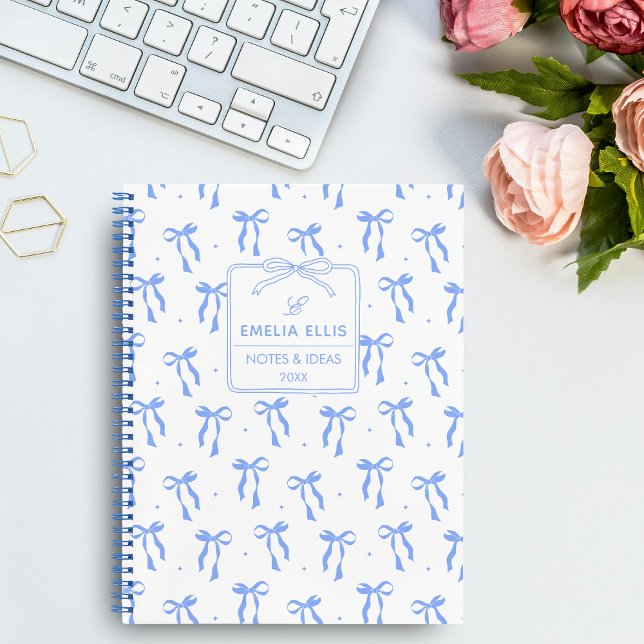 Carnet Jolis noeuds papillon bleus et blancs coquettes Mo (Créateur téléchargé)