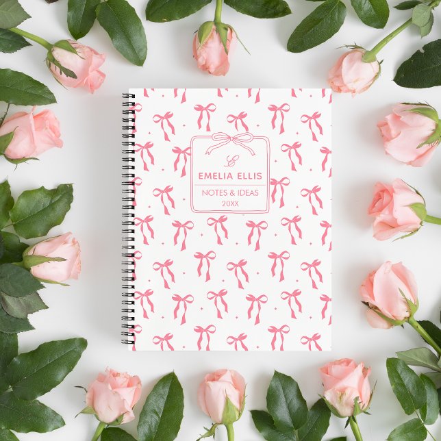 Carnet Jolis noeuds papillon rose et blanc Coquette Monog (Créateur téléchargé)