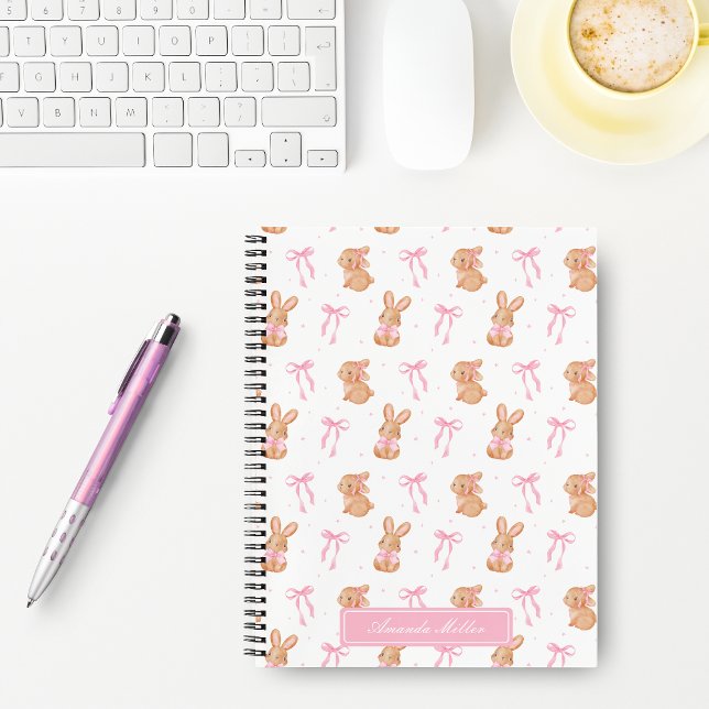 Carnet Jolis Noms Monogrammes de Lapins aux Nœuds Cocotte (Créateur téléchargé)