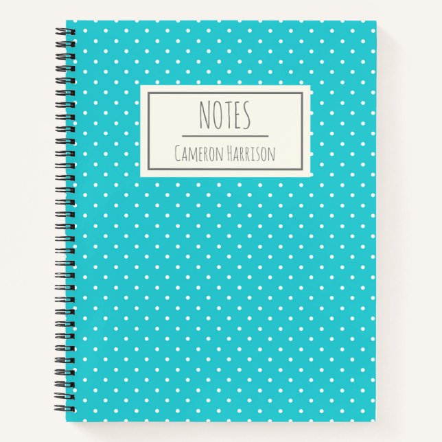 Carnet Jolis points de polka bleu turquoise personnalisés (Devant)