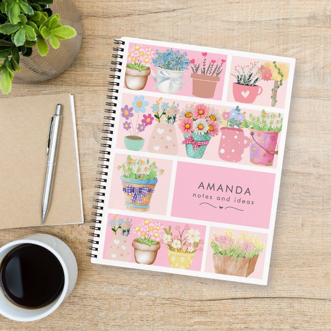 Carnet Jolis pots de fleurs roses élégants modernes (Créateur téléchargé)