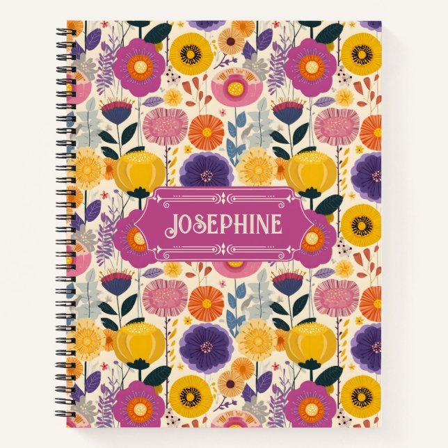 Carnet Joséphine coloré violet et jaune Floral moderne (Devant)