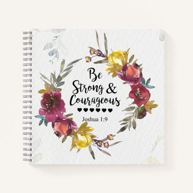 Carnet Joshua 1:9 Be Strong and Courageous Floral Wreath (Devant)