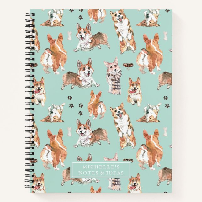 Carnet Jote aquarelle Corgi Chien Motif Monogramme (Devant)