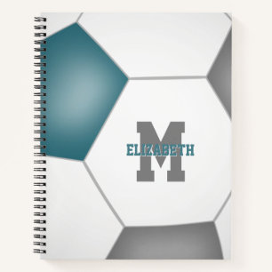 Carnet joueur de football monogramme gris turquoise