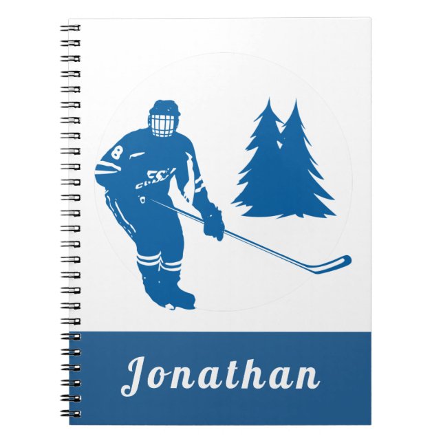 Carnet Joueur de hockey sur glace bleu Nom personnalisé W (Devant)