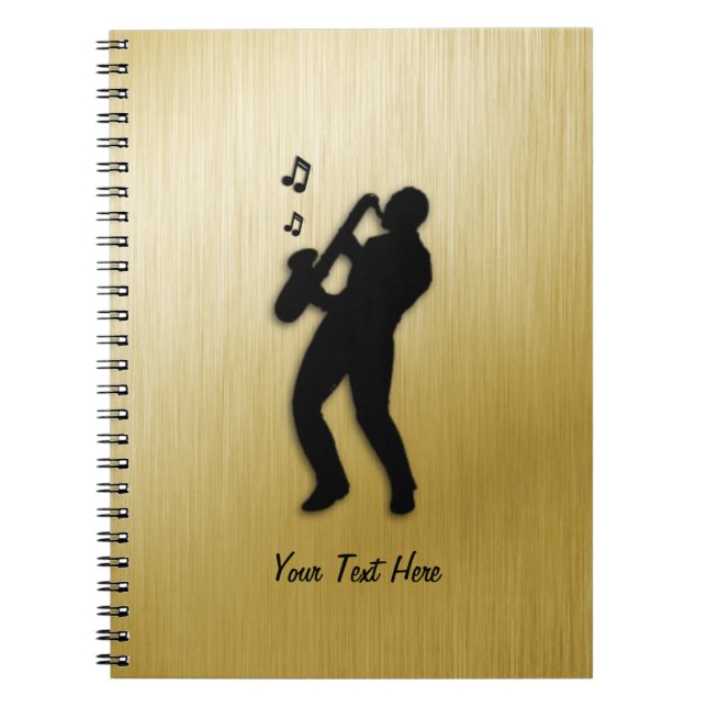 Carnet Joueur de saxophone doré avec nom (Devant)