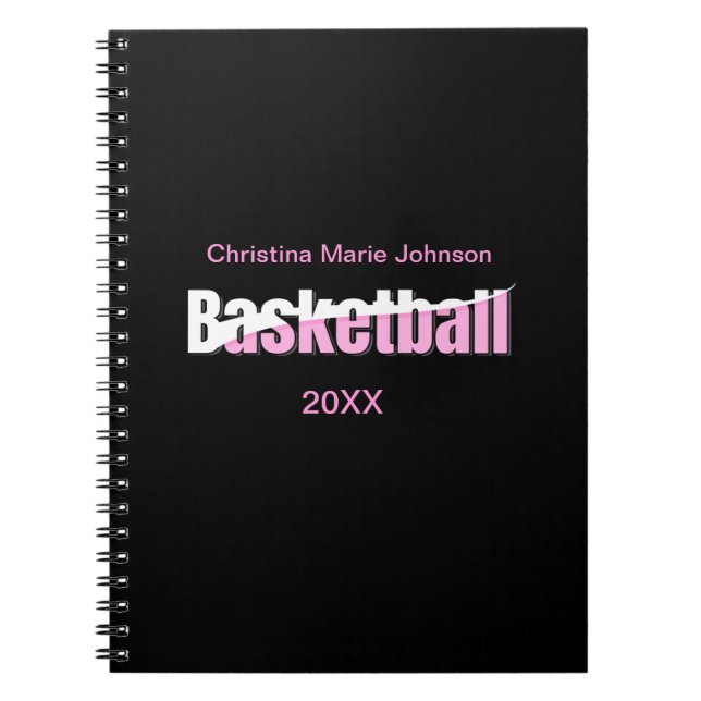 Carnet Joueuse de basket-ball de fille Typographie rose (Devant)