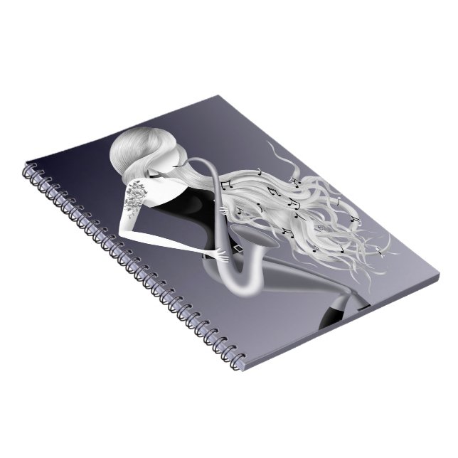 Carnet Joueuse de saxophone Musicienne gris monochrome  (Côté Droit)