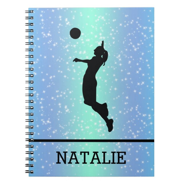 Carnet Joueuse de volleyball Girl Sparkle Nom personnalis (Devant)