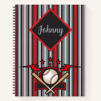 Carnet Jouons au ballon rayé rouge et gris